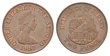 Джерси 2 пенса 1987 Елизавета II (1952-2022), Сент-Хелиер KM 55 бронза 4118-332