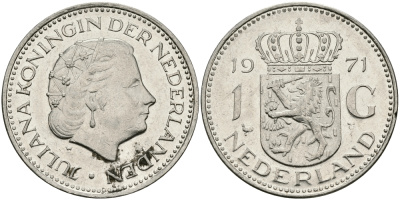 Нидерланды 1 гульден 1971 Юлиана (1948-1980) KM 184а никель 94-631