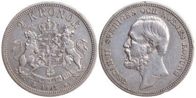 Швеция 2 кроны 1903 EB, Оскар II (1872-1907) король Швеции и Норвегии KM 761 серебро 4178-1216