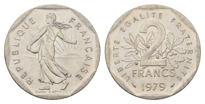 Франция 2 франка 1979 KM 942.1 никель UNC 4673-1146