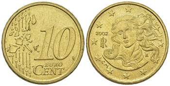 Италия 10 евроцентов 2002 R KM 213 нордик 4580-433