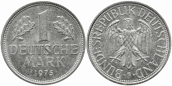 ФРГ 1 МАРКА 1975 F KM 110, J. 385 медно-никель 113-152