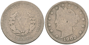 США 5 центов 1902 голова свободы KM 112 медно-никель 4135-332