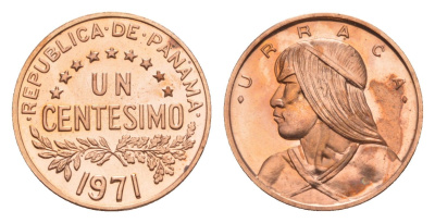Панама 1 сентесимо 1971 Уррака, тираж 11.000 экземпляров KM 22 бронза PROOF 1524-113