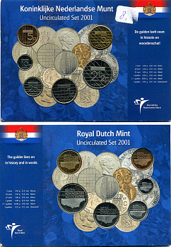 Нидерланды набор из 6 монет 2001 официальный годовой набор в картонном буклете BUNC 3-4-9-11