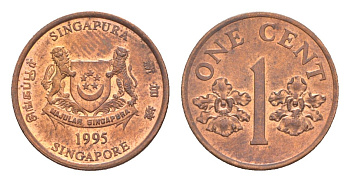 Сингапур 1 цент 1995 KM 98 цинк с медным покрытием 4640-634