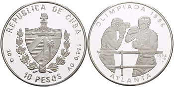 Куба 10 песо 1994 XXVI летние Олимпийские игры 1996 года в Атланте, бокс KM 469 серебро PROOF 1069-10-43