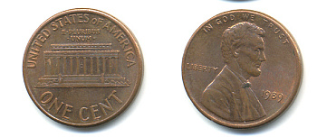 США 1 цент 1989 Линкольн KM 201b цинк плакированный медью 86-244