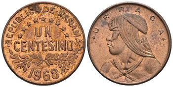 Панама 1 сентесимо 1968  KM 22 бронза  aUNC  4609-839
