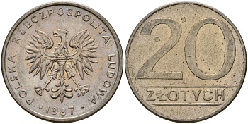 Польша 20 злотых 1987 MW Y 153.1 медно-никель 4187-726