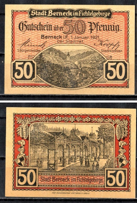 Бернек-им-Фихтельгебирге (Бавария) 50 пфеннигов 1921 Mehl Grabowski B34.9c бумага UNC (пресс) 7556-49-4-2