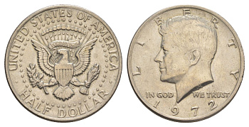 США 1/2 доллара (50 центов) 1972 Джон Кеннеди KM 202b медь плакированная медно-никелем aUNC 4157-1235
