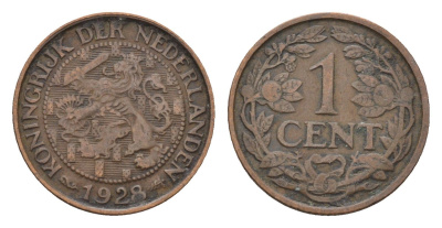 Нидерланды 1 цент 1928 Вильгельмина (1890-1948) KM 152 бронза 4674-1153