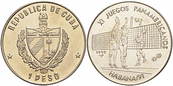 Куба 1 песо 1990 11-е панамериканские игры в Гаване в 1991 году, волейбол KM 311 медно-никель UNC 1526-923 M16-1