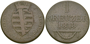 САКСЕН-МАЙНИНГЕН 1 КРЕЙЦЕР 1818 KM 108 медь 65-622