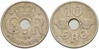 ДАНИЯ 10 ЭРЕ 1936 KM 822.2 медно-никель 3996-1048