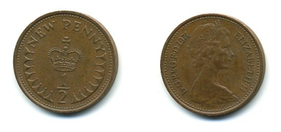 Великобритания 1/2 пенни 1971 Елизавета II (1952-2022) КМ 914, Spink 4239 бронза 4110-1617