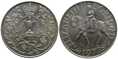 Великобритания 25 пенсов 1977 25 лет со дня коронации Елизаветы, Елизавета II (1952-2022) KM 894, Spink 4136 медно-никель 74-1224