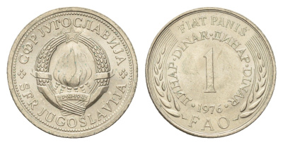 Югославия 1 динар 1976 Продовольственная программа - ФАО KM 61 медь цинк никель UNC 4160-467