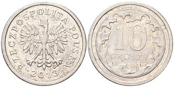 Польша 10 грошей 2013 Y 279 медно-никель UNC 4614-324
