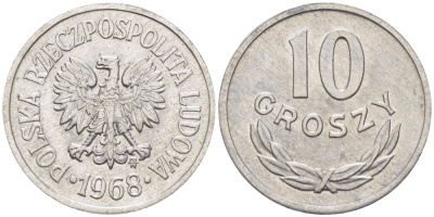 Польша 10 грошей 1968  Y AA47 алюминий  UNC   4181-1132