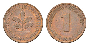 Германия 1 пфенниг 1995 D KM 105, J.380 сталь плакированная медью 4630-1235