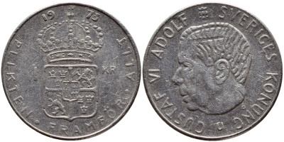 Швеция 1 крона 1973 Густав VI Адольф (1950-1973) KM 826а медь плакированная медно-никелем 4395-525