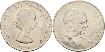 Великобритания 1 крона (5 шиллингов) 1965 Уинстон Черчилль, Елизавета II (1952-2022) KM 910, Spink 4144 медно-никель UNC 4578-535