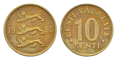 Эстония 10 сентов 1992 KM 22 латунь 192-367