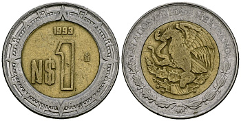 Мексика 1 песо 1993 KM 550 биметалл 4167-622