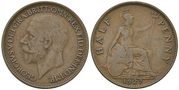 Великобритания 1/2 пенни 1927 Георг V (1910-1936) KM 824, Spink 4057 бронза 4163-1026