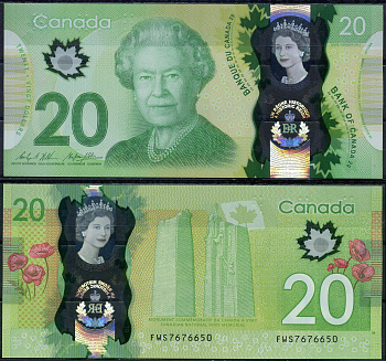 Канада 20 долларов 2015 Pick 111 полимер UNC (пресс) 451-1196-1