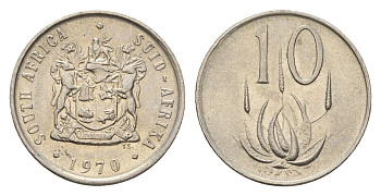 ЮАР 10 центов 1970 цветок алоэ KM 85 никель 4669-1229