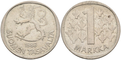 ФИНЛЯНДИЯ 1 МАРКА 1986 N KM 49a медно-никель 4563-535