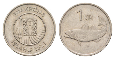 Исландия 1 крона 1981 треска KM 27 медно-никель UNC 4633-1253