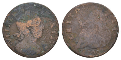 Англия 1/2 пенни 1700 Вильгельм III (1689-1702) KM 503, Spink 3556 медь 1519-324