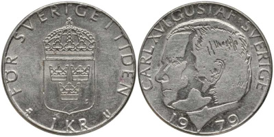 Швеция 1 крона 1979 U, Карл XVI Густав (1973- ) КМ 852 медь плакированная медно-никелем 202-516
