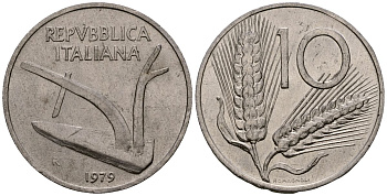 Италия 10 лир 1979 KM 93 алюминий 4138-553