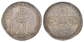 Брауншвейг-Каленберг-Ганновер 1 талер 1725 EPH, дикарь, Георг I (1698-1727), из коллекции Ричарда Б. Смита Davenport 2077, KM 134, Smith 29, Welter 2231 серебро 00-901-10