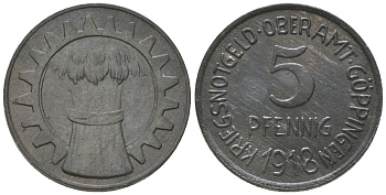 Геппинген (Вюртемберг) 5 пфенингов 1918 Funck 163.1, Men05 9198.1, Men18 11532.1 цинк 4588-628