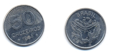 БРАЗИЛИЯ 50 КРУЙЗЕЙРО 1984 KM 594.1 сталь aUNC 51-5736