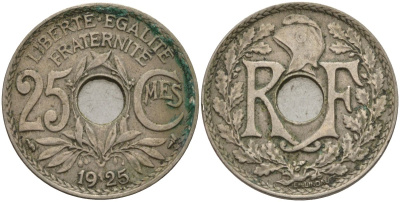 Франция 25 сантимов 1925 KM 867a, Le Franc 171.7 медно-никель 4143-425