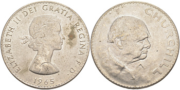 Великобритания 1 крона (5 шиллингов) 1965 Уинстон Черчилль, Елизавета II (1952-2022) KM 910, Spink 4144 медно-никель 4552-431