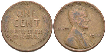 США 1 ЦЕНТ 1944 ЛИНКОЛЬН KM А132 медь цинк 218-456