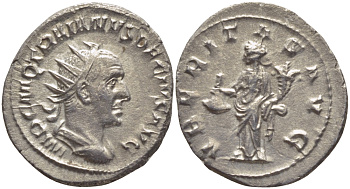 Римская Империя антониниан 249 - 251 Траян Деций, VBERITAS AVG, Юберитата, персонификация Плодородия, Рим, Good Very fine RIC 28b серебро 1073-15-33