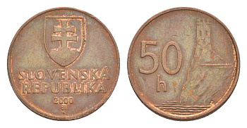 Словакия 50 геллеров 2000 MK KM 35 сталь плакированная медью 4124-731