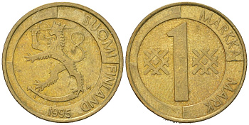 Финляндия 1 марка 1995 M KM 76 алюминиевая бронза 92-115