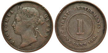 Стрейтс-Сетлментс 1 цент 1900 Виктория (1837-1901) KM 16 бронза 4565-543
