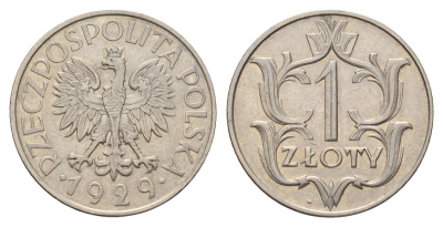 Польша 1 злотый 1929 год-тип Y 14 никель 3999-911