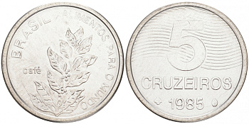 БРАЗИЛИЯ 5 КРУЗЕЙРО 1985 FAO, ПЛАНТАЦИЯ КОФЕ KM 599 нержавеющая сталь UNC M24-17